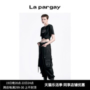 Lapargay纳帕佳春季女装黑色裤子个性时尚宽松口袋结构休闲裤
