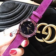 蒂米妮士手表表大气女款水钻紫色皮表带星空面个性时尚