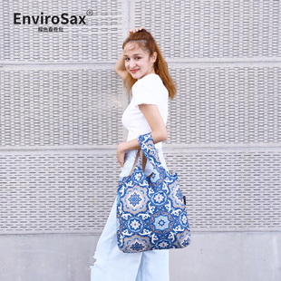 EnviroSax樱色春卷包 拉链款加厚雨衣布环保袋防水购物袋附赠小包