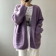 香芋紫针织开衫2021春季外套，中长款毛衣浅色日系小个子温柔风
