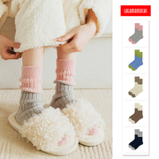 羊毛袜子女加厚中筒袜秋冬加绒保暖撞色拼接毛线袜冬天软绵堆堆袜