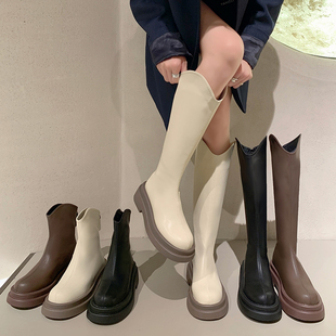 长筒靴女2023秋季马丁靴，圆头复古厚底短靴小个子，不过膝骑士靴