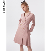 莱茵2023秋季粉色格子，西装裙商场同款职业，气质高级正式连衣裙
