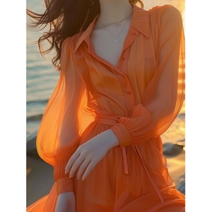 今年流行的漂亮裙子2024春夏百搭胖mm显瘦洋气减龄橘色连衣裙