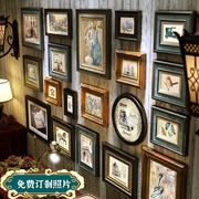 复古做旧实木照片墙相框，墙组合创意，咖啡厅客厅沙发背景墙装饰