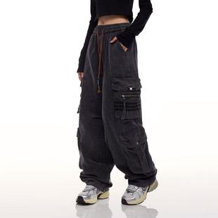 RESUMM美式工装裤hiphop嘻哈街舞裤子三条杠复古高街运动直筒长裤