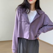 紫色连帽开衫短款卫衣女2023早秋季设计感小众，宽松外套上衣潮