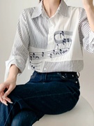 韩版宽松刺绣拼接衬衫外套女士春季纯棉，设计感小众衬衣打底衫上衣