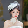 发头饰女新娘婚纱礼服旗袍，帽子法式赫本白色，复古面纱网纱礼帽