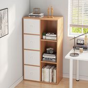 书架落地客厅置物架简易靠墙收纳储物柜子家用卧室实木色格子书柜