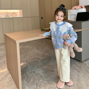 原创女童荷叶边毛衣，针织衫开衫春装2023童装，中大童儿童外套
