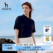 Hazzys哈吉斯斜领短袖t恤女士夏季运动翻领Polo衫女韩版
