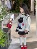 韩国版2024春款女童可爱猫咪宽松针织马甲背心时髦百搭百褶半身裙