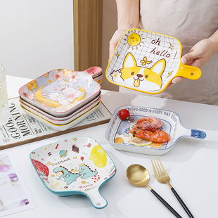 创意烤盘陶瓷手柄盘微波炉，烤箱专用网红家用儿童，餐具单柄盘菜盘子