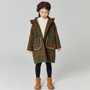 女童羊毛呢大衣冬装2022儿童加厚格子外套中长款呢子衣亲子装