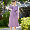 美妃紫色中长款洋气chic假两件套风衣外套，女2023年设计感女装