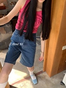 DEAR XI 2024春季韩版时尚高腰直筒中裤修身水洗牛仔短裤女