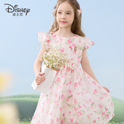 迪士尼女童连衣裙儿童，裙子夏装公主裙薄款雪纺裙，洋气碎花裙