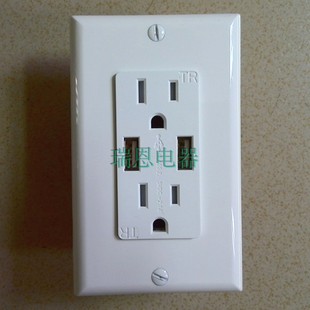 2位双联美式插座面板15A美标电源插座带双USB智能充电墙壁插座UL