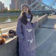 紫色菱格羽绒棉服女中长款冬季2022韩系小众设计甜美棉衣棉袄