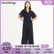 Mind Bridge百家好夏季女士连体裤V领短袖长裤连体衣MVOP322H
