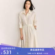 lily2024夏女装(夏女装)职业通勤气质，九分袖时尚白色衬衫连衣裙小白裙