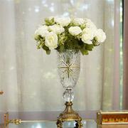 费灵家居欧式奢华金属高脚雕花玻璃艺术花瓶客厅，餐厅桌面装饰花器