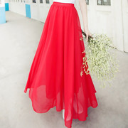 时尚大红色半身长裙跳舞裙高腰显瘦雪纺裙子沙滩裙中长款春夏