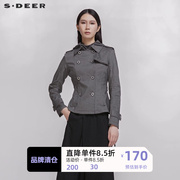sdeer圣迪奥工装风衣外套，女装经典双排扣短款工装外套s20182208