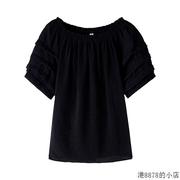 黑色雪纺短袖t恤女洋气，减龄夏季2023大码胖mm遮肚子显瘦上衣