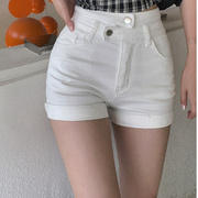 2023年夏季韩版白色高腰，显瘦紧身牛仔裤，修身超短裤子热裤女