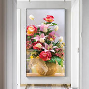 蒙娜丽莎玫瑰花瓶十字绣2021线绣客厅小幅走廊玄关竖版自己绣
