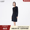 LILY2023冬女装气质优雅通勤时尚都市针织连衣裙小黑裙小个子