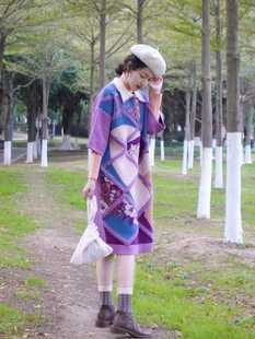 毛衣针织连衣裙中长款宽松小众款紫色慵懒风软糯气质