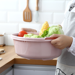 双层洗菜盆塑料沥水篮子，菜洗水果家用米篮厨房，置物筐加厚果盆