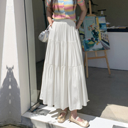 设计感白色裙子半身裙，女夏2024拼接遮跨休闲超长裙蛋糕a字裙