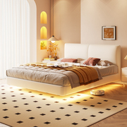奶油风悬浮床纳帕皮网红轻薄床头现代简约主卧婚床1.8m实木双人床
