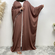 中东阿拉伯风格迪拜长袍土耳其缎面蝙蝠袖开衫长裙 Cardigan robe