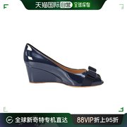 香港直邮salvatoreferragamo女士深蓝色，牛皮蝴蝶结鱼嘴坡跟鞋0