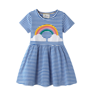 外贸童装夏季女童连衣裙6条纹2彩虹2021幼儿园3岁4女宝宝夏装裙子