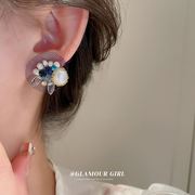 银针巴洛克珍珠水晶耳环水钻创意网纱设计耳钉优雅文艺范耳饰