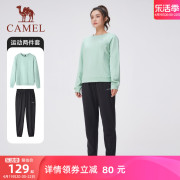 骆驼运动健身套装女2023夏季速干吸汗运动服，跑步短袖t恤女两件套