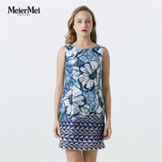 玫而美品牌时尚气质收腰修身显瘦夏季包臀青花瓷连衣裙MXLQ19700
