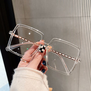 tr90防蓝光眼镜个性，金属链条素颜大框平光镜豹纹复古近视镜架