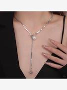 网红可抽拉珍珠锆石项链女法式简约个性日常百搭气质颈链饰品