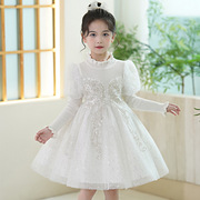 女童连衣裙白色秋冬装洋气礼服，冬季小女孩公主裙，蓬蓬纱儿童裙子潮