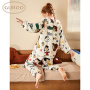 GUKOO/果壳冬季女士套头家居服卡通珊瑚绒套装简约保暖可外穿睡衣