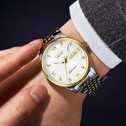 冠琴男商务风防水钢带，手表款双夜光瑞士机械，日历圆形国产腕表