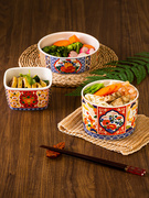 千代源保鲜碗套装，日式陶瓷碗带盖餐具，微波炉加热饭碗上班族密封碗
