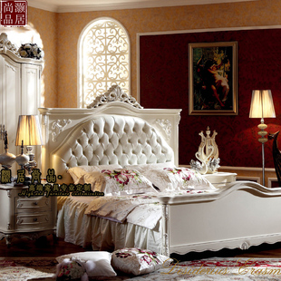 欧式实木床婚床双人床白色别墅雕花卧室高端公主床真皮床主卧床